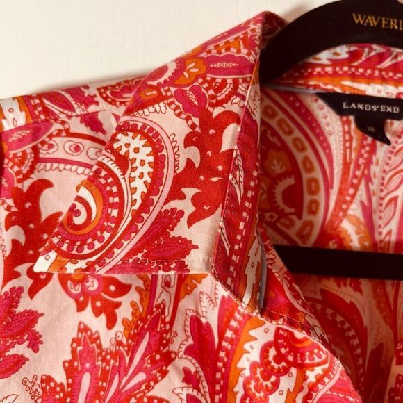 Lands’ End Classic Orange paisley print 3/4 sleeve button front blouse 18 - Picture 4 of 11